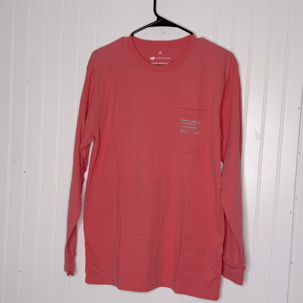 Southern Marsh Long Sleeve Coral Shirt Pocket Tee Size Medium
